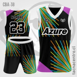 Camisetas de Basquetbol negro lila con lineas de colores