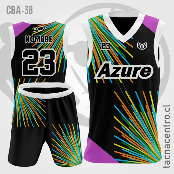 Camisetas de Basquetbol negro lila con lineas de colores