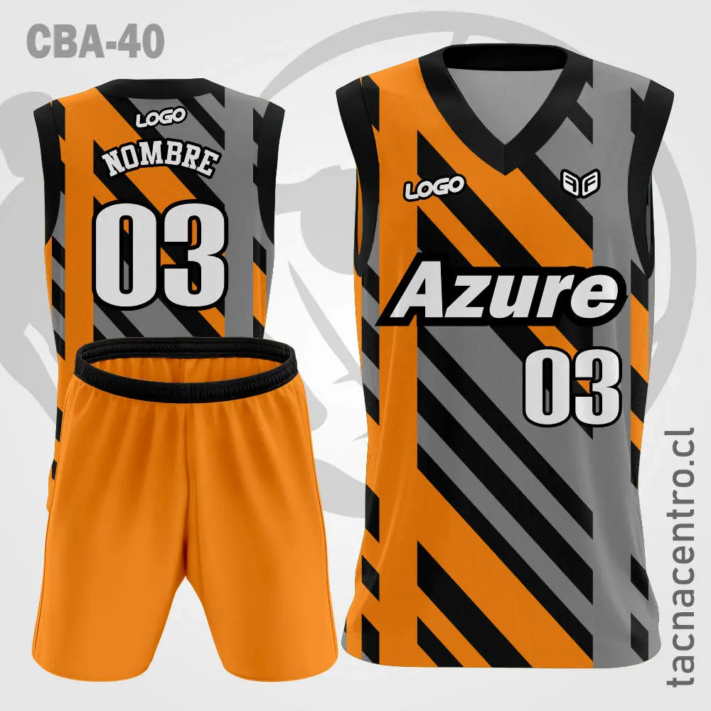 Camiseta de Basquetbol Naranja Gris y Negras