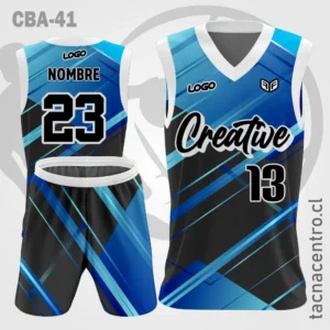 Camiseta de Basquetbol Celeste Negro mangas blancas