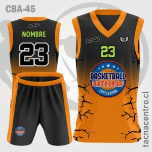Camiseta de Basquetbol Negro mangas Naranja