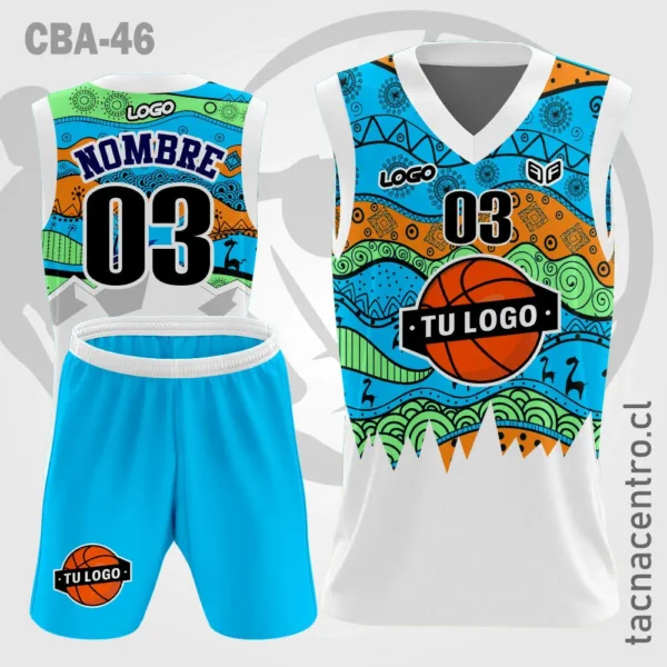 Camiseta de Basquetbol Celeste Blanco con diseños 1 Camiseta de Basquetbol Celeste Blanco con diseños
