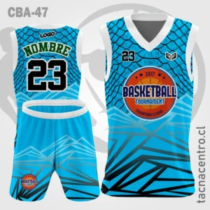 Camiseta de Basquetbol Celeste lineas negras manga blanca