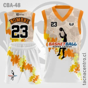 Camisetas de Basquetbol naranja beige base blanca