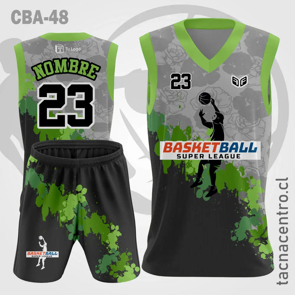 Camiseta de Basquetbol Gris Verde Base Negra