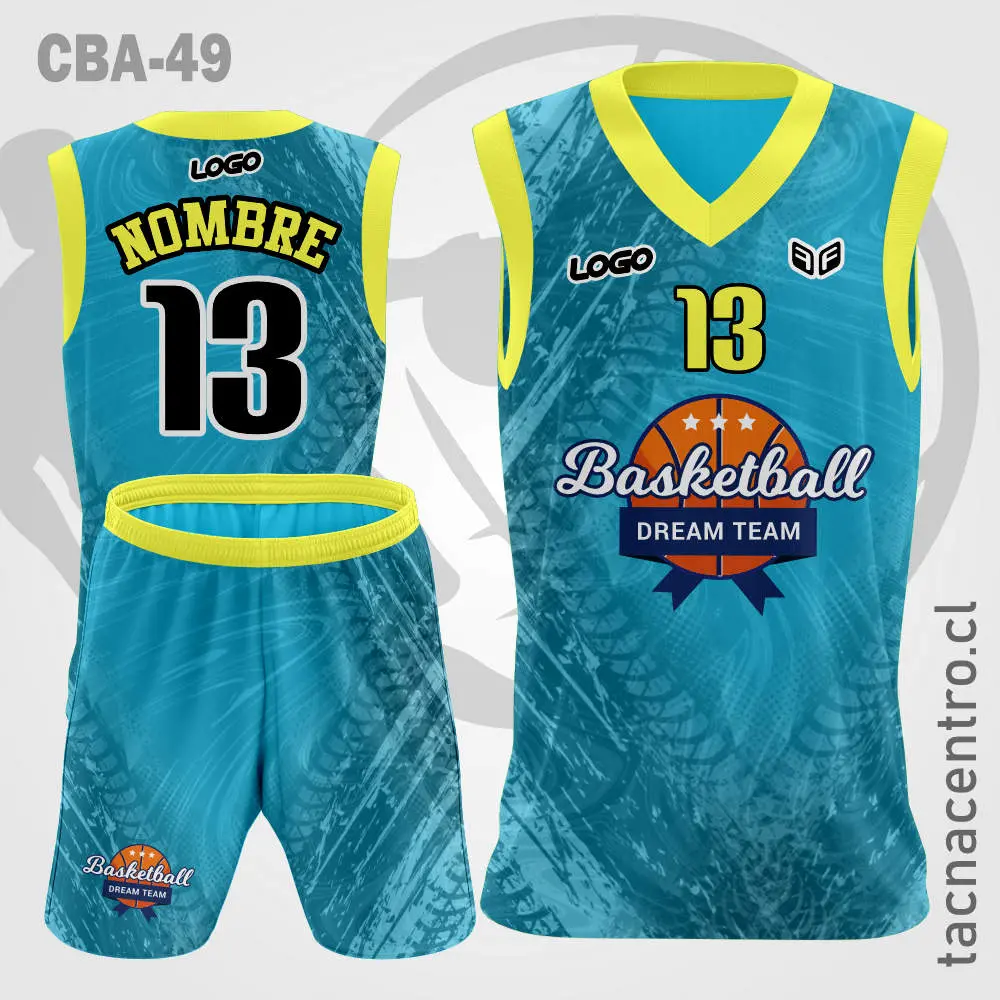 Camiseta de Basquetbol Celeste con textura mangas amarillas