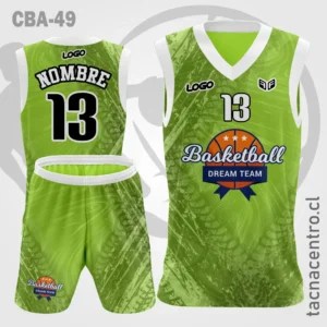 Camisetas de Basquetbol verde con figuras y mangas blancas