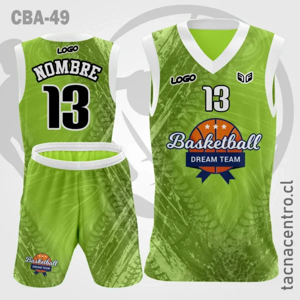 Camiseta de Basquetbol Celeste con textura mangas amarillas 2 Camisetas de Basquetbol verde con figuras y mangas blancas