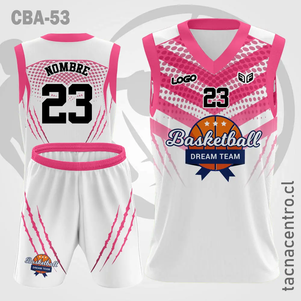 Camiseta de Basquetbol Blanco con rayas rosadas