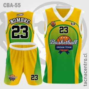 Camiseta de Basquetbol Amarillo con verde mangas blancas