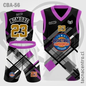 Camiseta de Basketball Negras blancas y mangas moradas