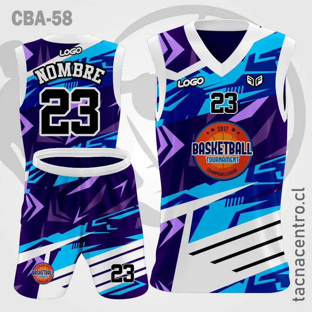 Camiseta de Basketball morado celeste mangas blancas