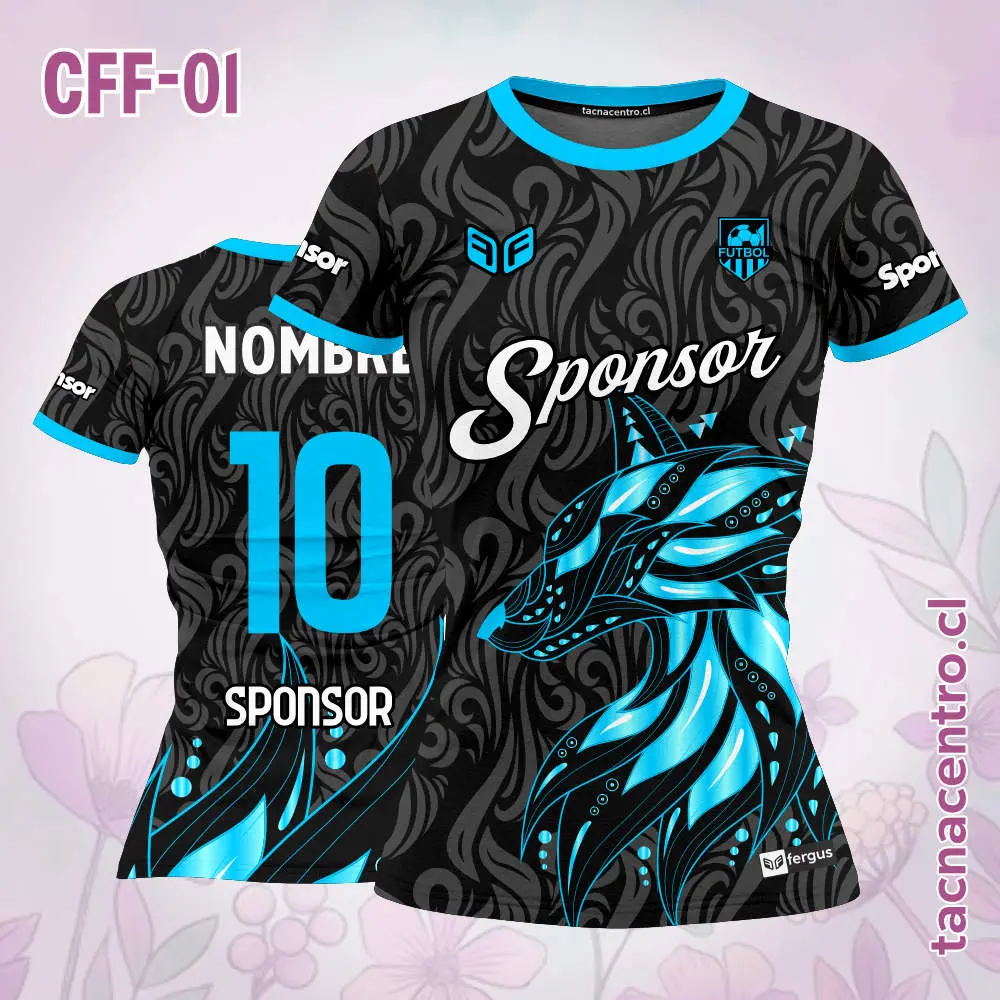 Camiseta de Futbol Femenino Lobo Celeste Negro