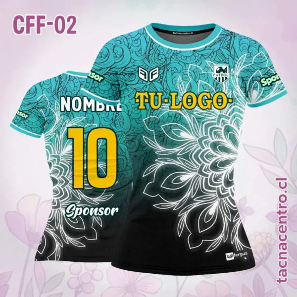 Camiseta de Futbol Femenino mandala negro celeste 1 Camiseta de Futbol Femenino mandala negro celeste