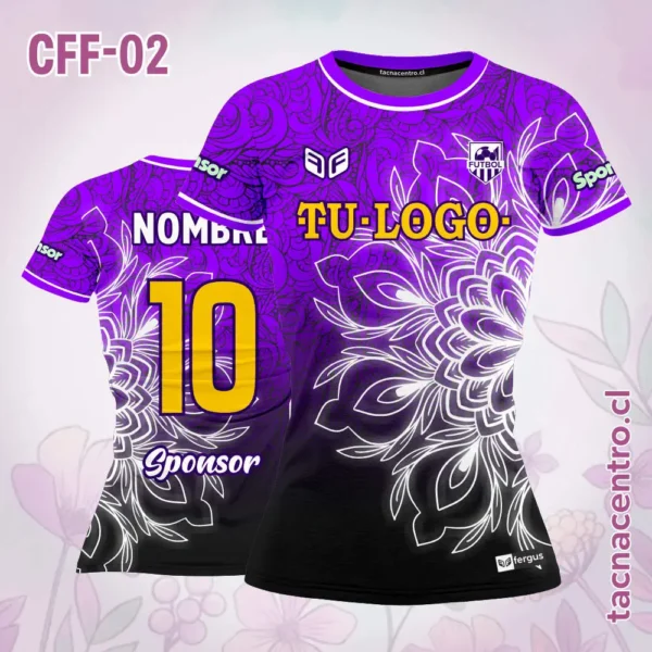 Camiseta de Futbol Femenino mandala negro celeste 2 Camiseta de Futbol Femenino mandala morado negro