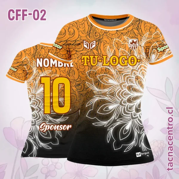 Camiseta de Futbol Femenino mandala negro celeste 3 Camiseta de Futbol Femenino mandala negro naranja