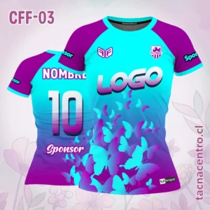 Camiseta de Futbol Femenino Mariposa morado celeste