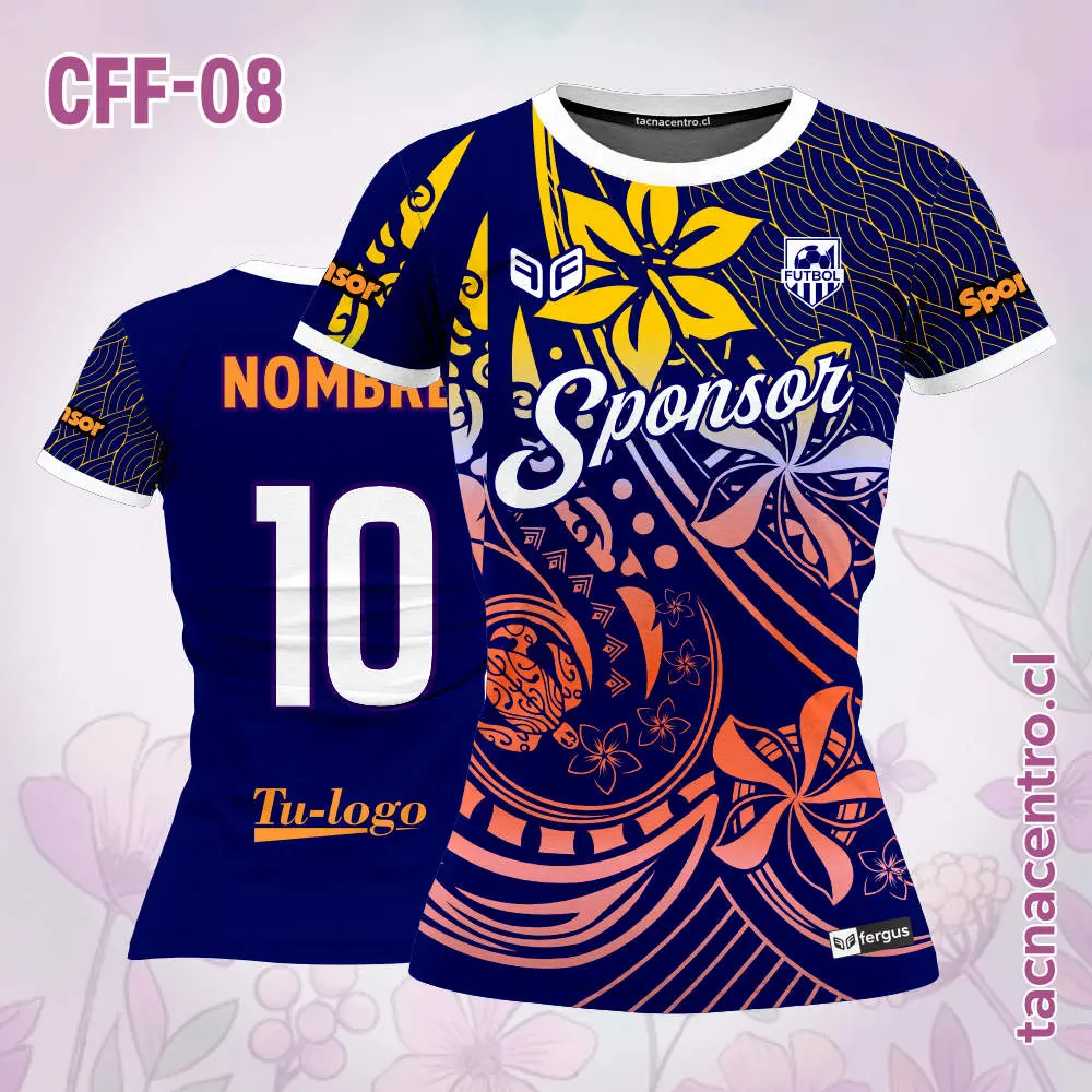 Camiseta de Futbol Femenino Azul Flor Amarilla