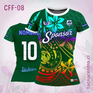 Camiseta de Futbol Femenino verde Flor celeste