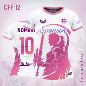 Camiseta de Futbol Femenino Guerrera rosado Blanco
