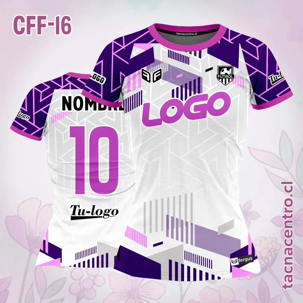 Camiseta de Futbol Femenino Blanco Morado Rosado