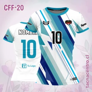 Camiseta de Futbol Femenino Blanco Franjas celeste