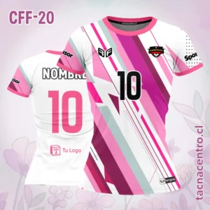 Camiseta de Futbol Femenino Blanco Franjas rosadas