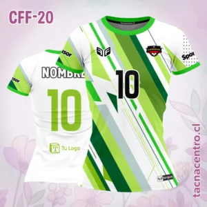 Camiseta de Futbol Femenino Blanco Franjas verdes