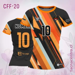 Camiseta de Futbol Femenino negro Franjas naranjas
