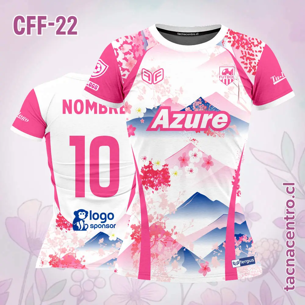 Camiseta de Futbol Femenino Rosado Flores Montañas