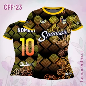 Camiseta de Futbol Femenino Negro amarillo Flores