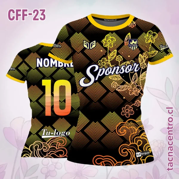 Camiseta de Futbol Femenino Negro Morado Flores 3 Camiseta de Futbol Femenino Negro amarillo Flores
