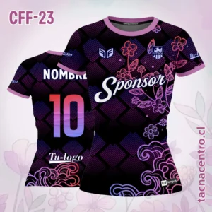 Camiseta de Futbol Femenino Negro lila Flores
