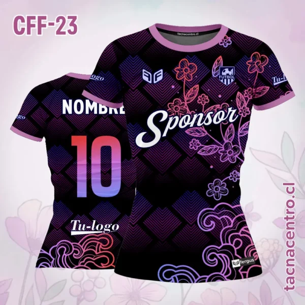Camiseta de Futbol Femenino Negro Morado Flores 4 Camiseta de Futbol Femenino Negro lila Flores