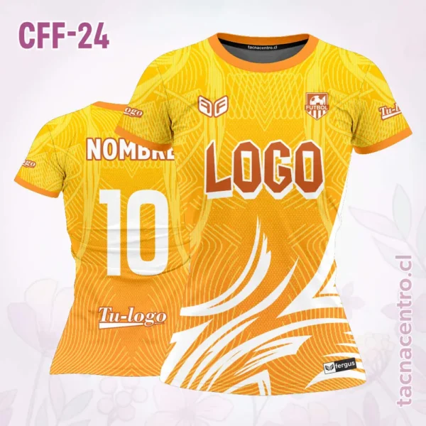 Camiseta de Futbol Femenino amarillo Cuello naranja
