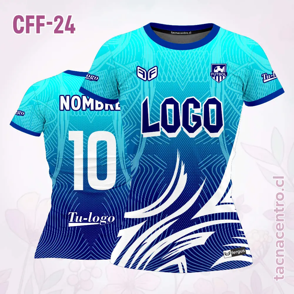 Camiseta de Futbol Femenino Celeste Cuello Azul