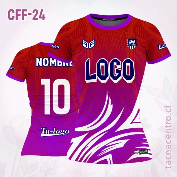 Camiseta de Futbol Femenino guinda Cuello morado