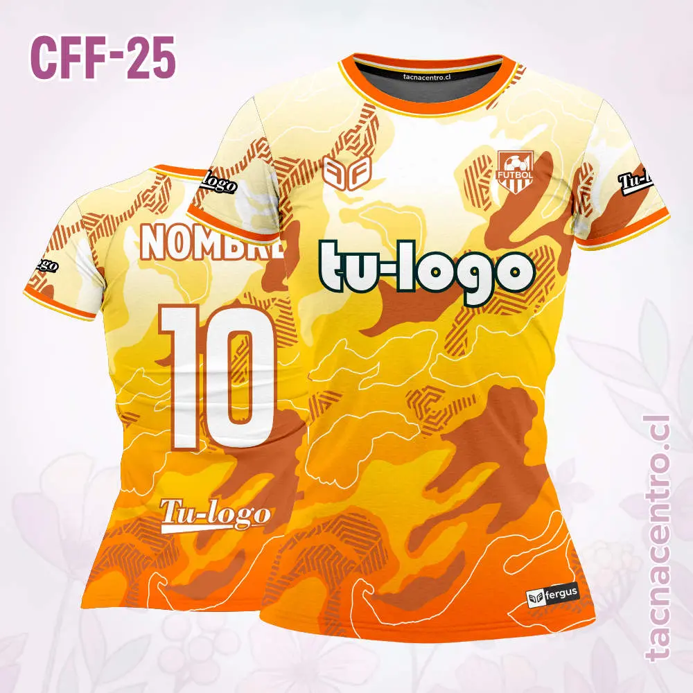 Camiseta de Futbol Femenino Amarillo con Manchas Naranjas