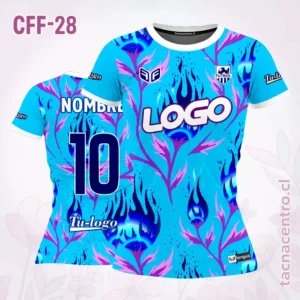 Camiseta de Futbol Femenino celeste ramas azules