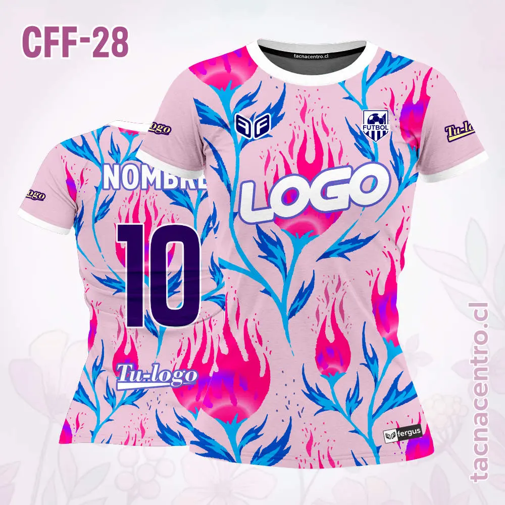 Camiseta de Futbol Femenino Rosado Ramas Celestes