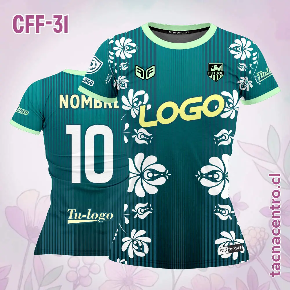 Camiseta de Futbol Femenino Verde Flores Blancas