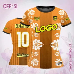 Camiseta de Futbol Femenino naranja Flores Blancas