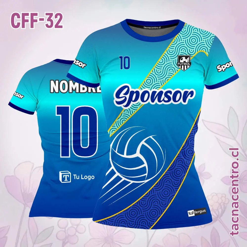 Camiseta de Futbol Femenino Azul Pelota Celeste