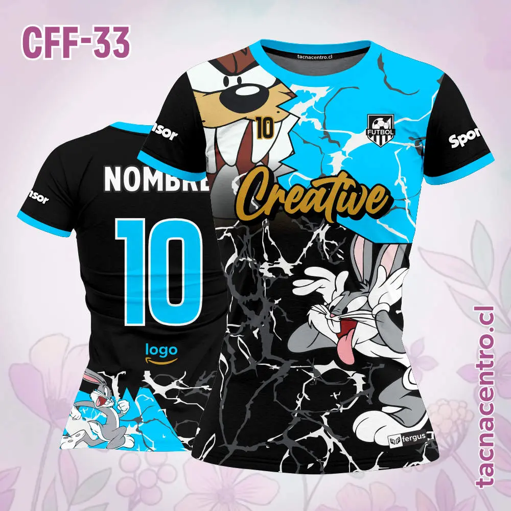 Camiseta de Futbol Femenino Celeste Negro Rajaduras