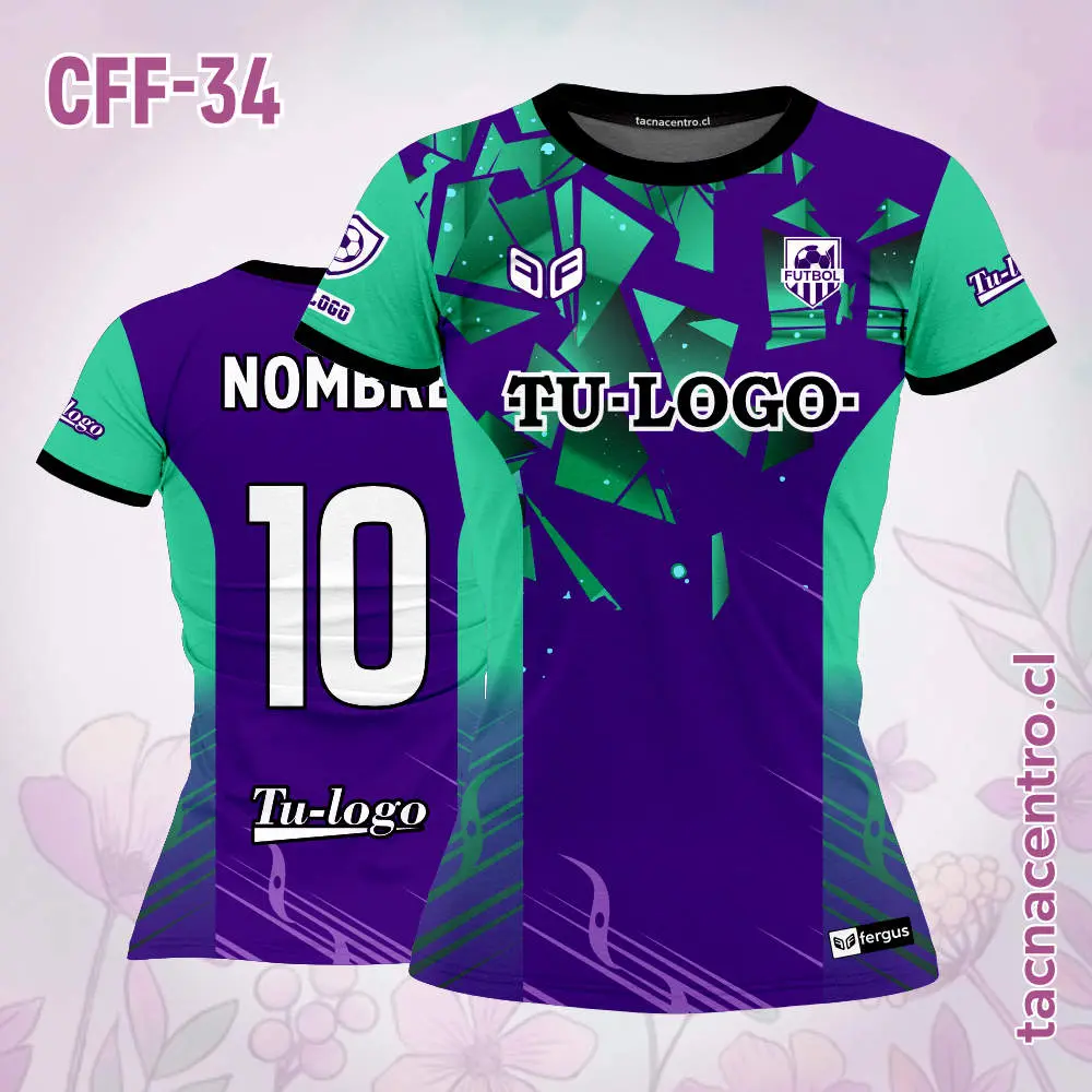 Camiseta de Futbol Femenino Turquesa Morado