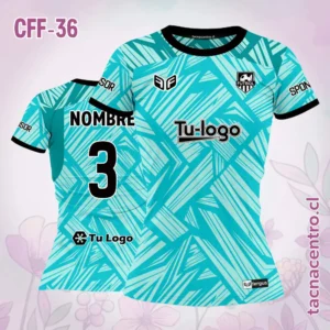 Camiseta de Futbol Femenino turquesa con Rayas