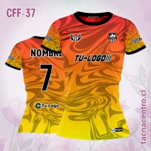 Camiseta de Futbol Femenino anaranjado amarillo cuello negro