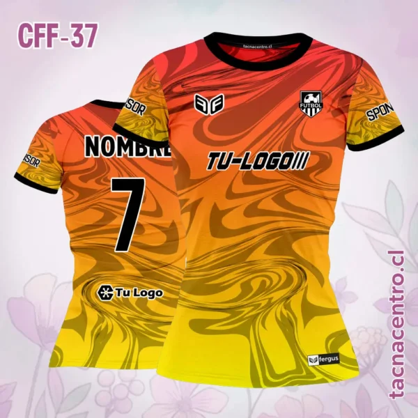 Camiseta de Futbol Femenino Celeste Morado Cuello Rosado 3 Camiseta de Futbol Femenino anaranjado amarillo cuello negro