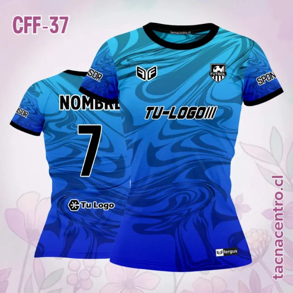 Camiseta de Futbol Femenino Celeste Morado Cuello Rosado 2 Camiseta de Futbol Femenino azul cuello negro
