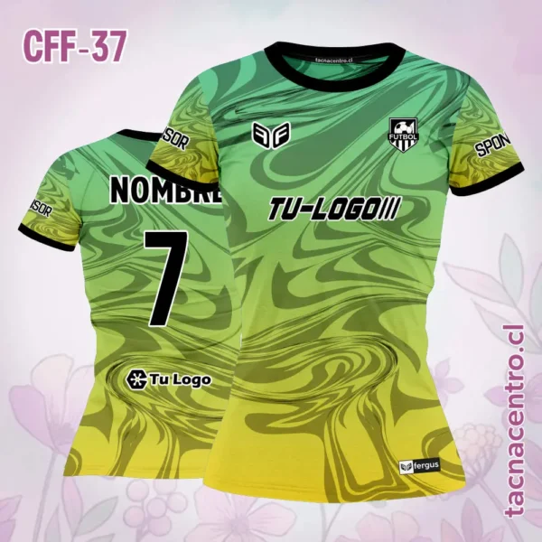 Camiseta de Futbol Femenino Celeste Morado Cuello Rosado 4 Camiseta de Futbol Femenino verde amarillo cuello negro